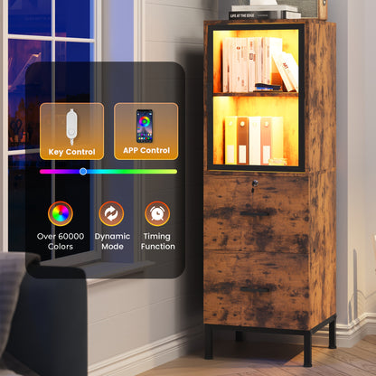 Two Drawer File Cabinet w/ Acrylic Cabinet Door, LED Lights, & Lock - Fits Letter and A4 Files