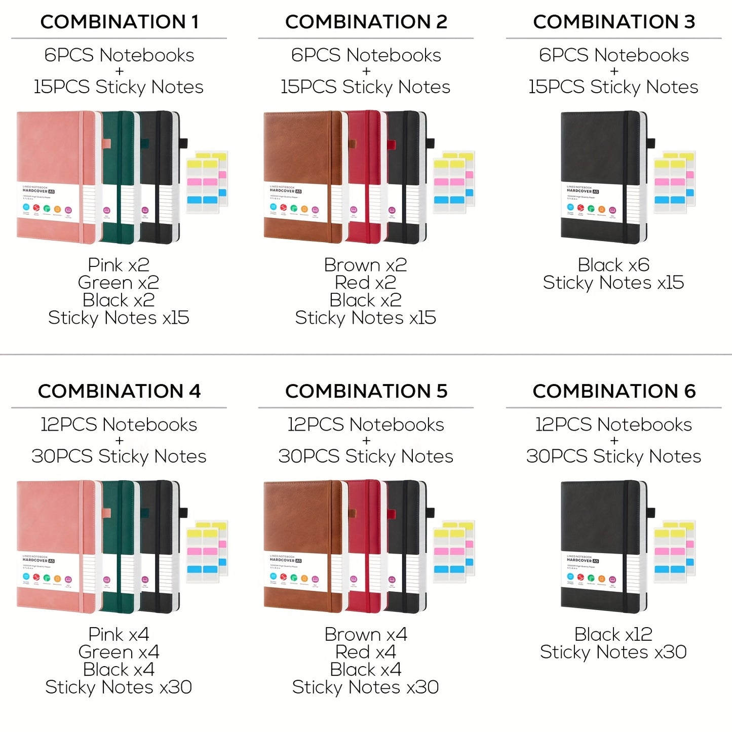 Lined College-Ruled Notebooks - A5 Size PU Leather Hardcover -- 6pks & 12pks Options