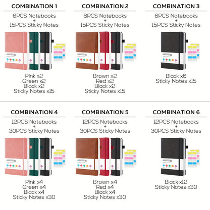 Lined College-Ruled Notebooks - A5 Size PU Leather Hardcover -- 6pks & 12pks Options