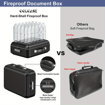 Medium Fireproof File Box w/ Hard-Shell Lock Design & Water Resistant