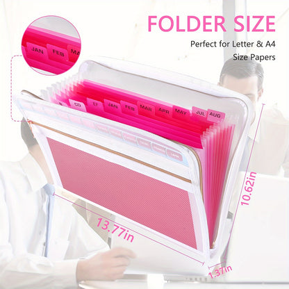 13-Pocket Expanding File Folder w/ Front Pencil Pouch, Secure Zipper, and Colorful Labels - 3 Colors