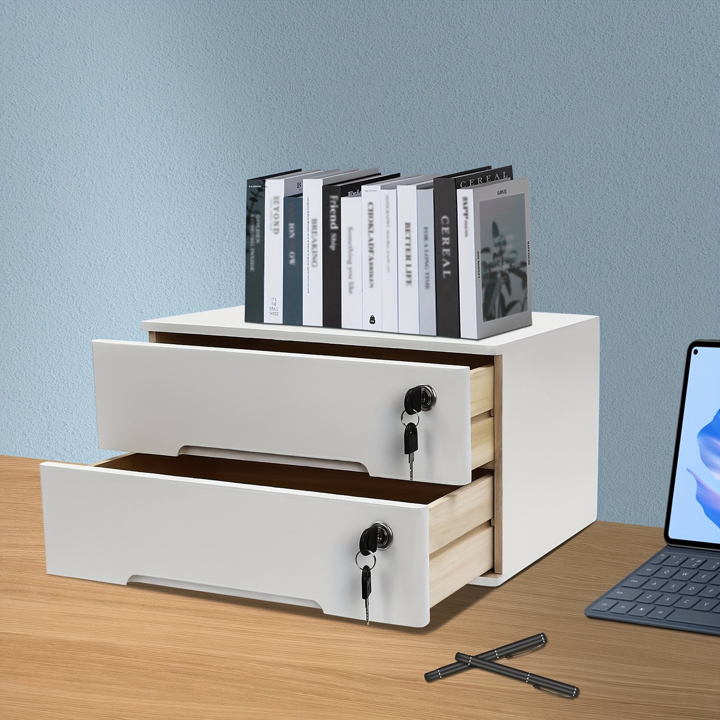 Desktop Filing Cabinet w/ Lockable Drawers