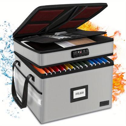 Large Fireproof File Box w/ Lock, 2 Layer File Organizer, & Portable Office Collapsible File Box