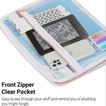 13-Pocket Expanding File Folder w/ Front Pencil Pouch, Secure Zipper, and Colorful Labels - 3 Colors