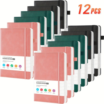 Lined College-Ruled Notebooks - A5 Size PU Leather Hardcover -- 6pks & 12pks Options