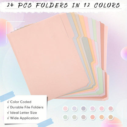 24pcs Colorful Letter-Size Folders w/ 1/3 Cut Labels - 9.49 x 11.61in