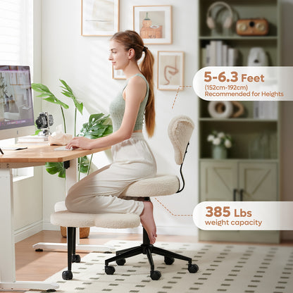 Chaise à pieds croisés réglable en hauteur avec roulettes et support dorsal ergonomique 