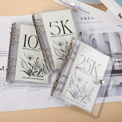 Ensemble de 3 classeurs pour défis d'économies avec enveloppes pour espèces - Organisateur de budget sur 12 mois pour objectifs d'épargne de 5 000 $, 10 000 $ et 25 000 $ 