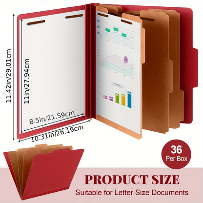 36pcs Classification Folders w/ 3 Dividers, Fasteners, and Expansion - Dark Red
