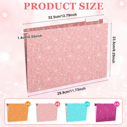 20pcs Glitter Hanging File Folders 12" x 9.25" with Adjustable Tabs - Multicolor