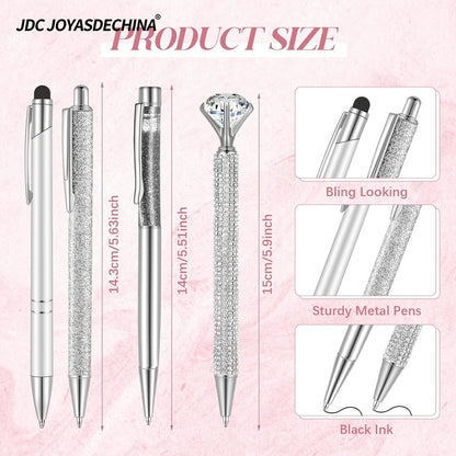 9pk Ballpoint Pen w/ Artificial Diamond & Glitter Pen Holder