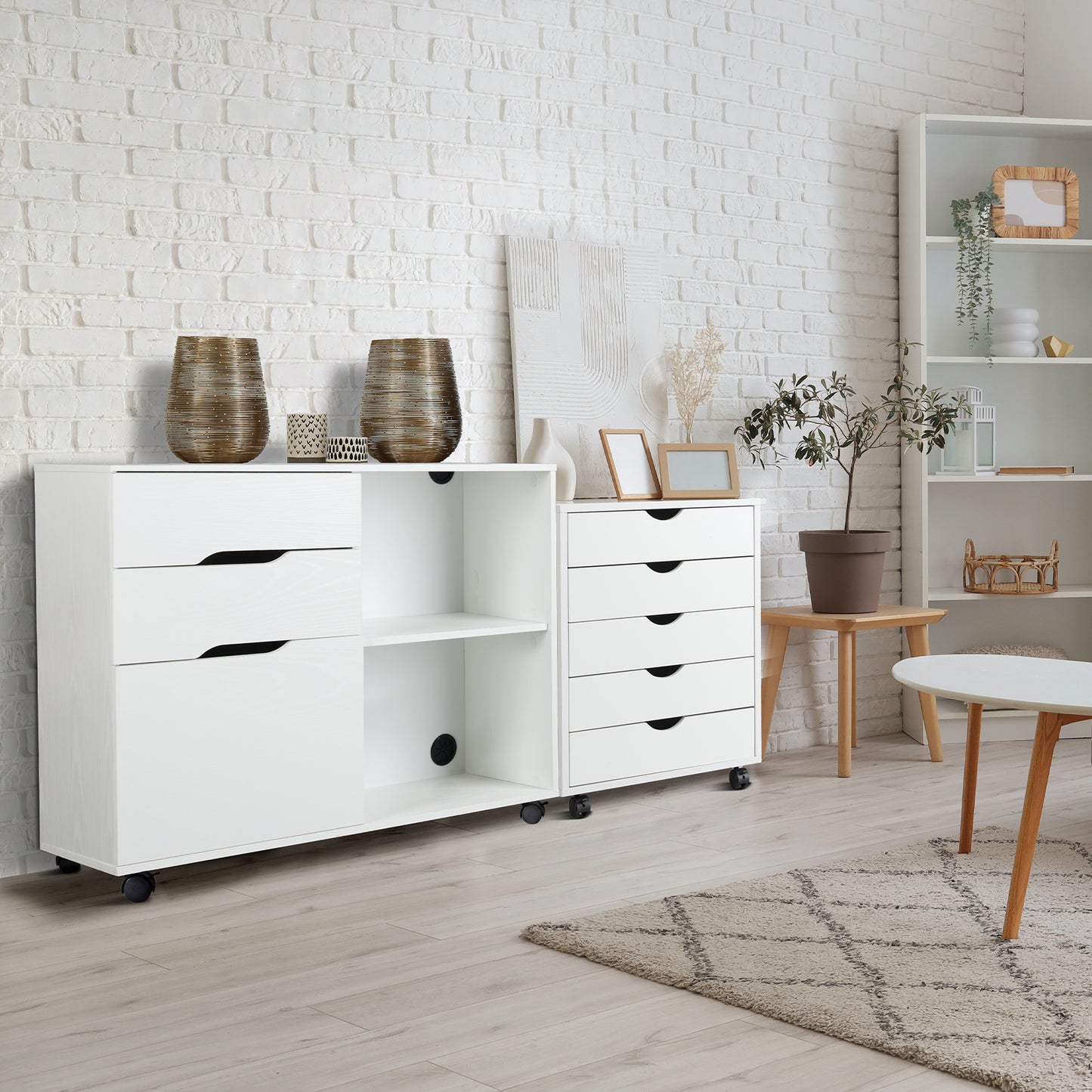 White Mobile Table Storage Cabinet w/ 3/5/7-Layer Drawers and Rolling Wheels