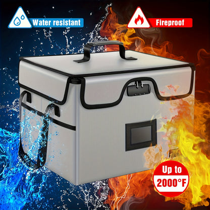 Large Fireproof File Box w/ Lock, 2 Layer File Organizer, & Portable Office Collapsible File Box