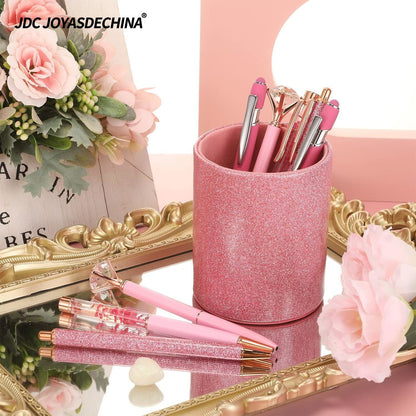 9pk Ballpoint Pen w/ Artificial Diamond & Glitter Pen Holder