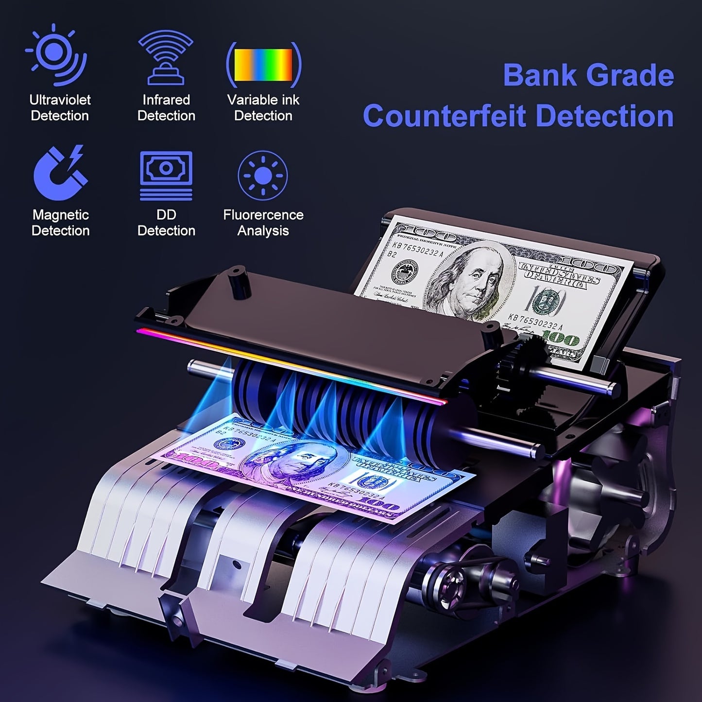 Cash Counter & Counterfeit Detection w/ UV/MG/IR/DD