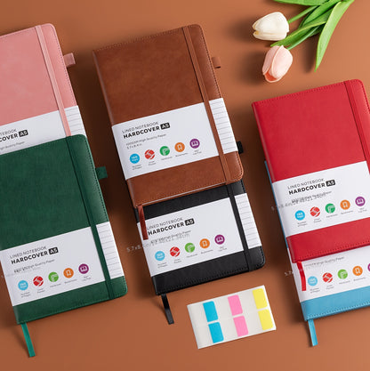 Lined College-Ruled Notebooks - A5 Size PU Leather Hardcover -- 6pks & 12pks Options