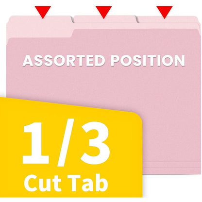 100pk Pink Letter-Size File Folders w/ 1/3 Cut Tabs -  8.5 x 11in