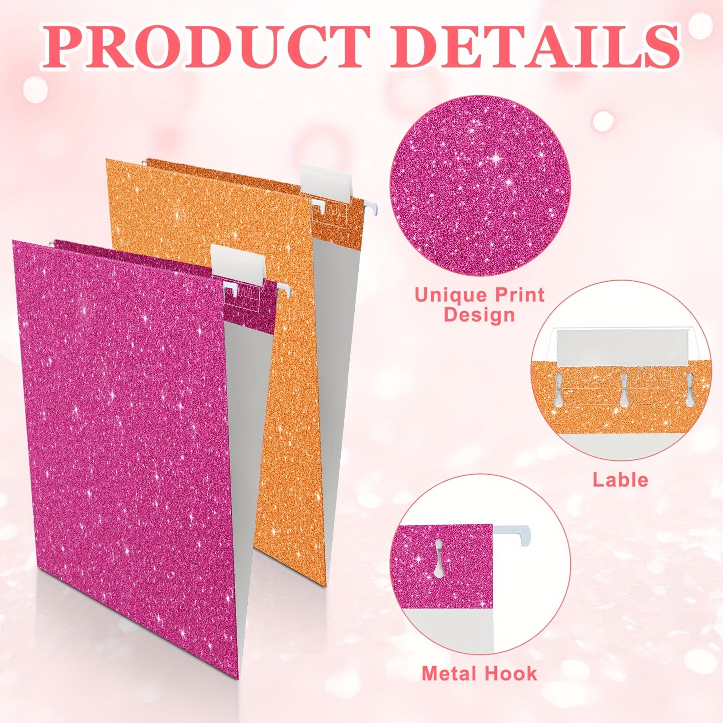 20pcs Glitter Hanging File Folders 12" x 9.25" with Adjustable Tabs - Multicolor