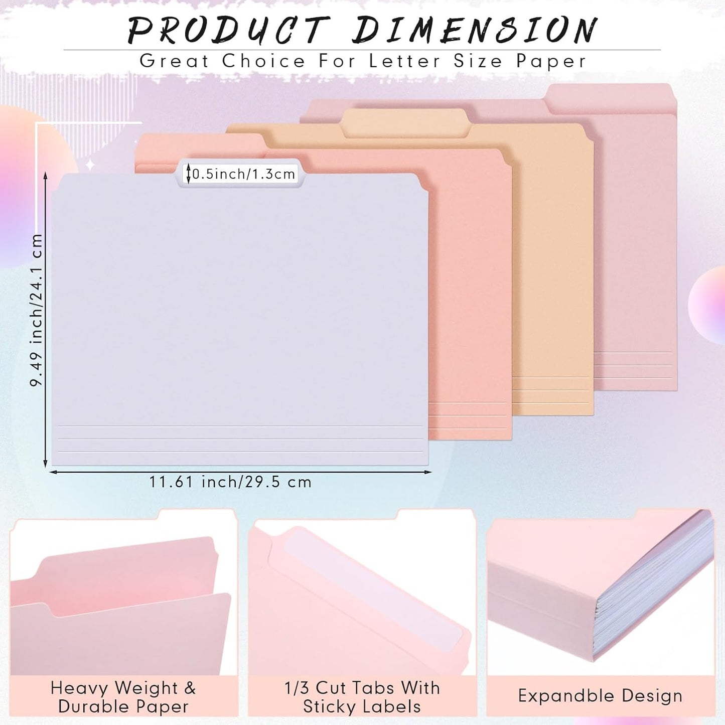 24pcs Colorful Letter-Size Folders w/ 1/3 Cut Labels - 9.49 x 11.61in