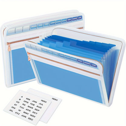 13-Pocket Expanding File Folder w/ Front Pencil Pouch, Secure Zipper, and Colorful Labels - 3 Colors