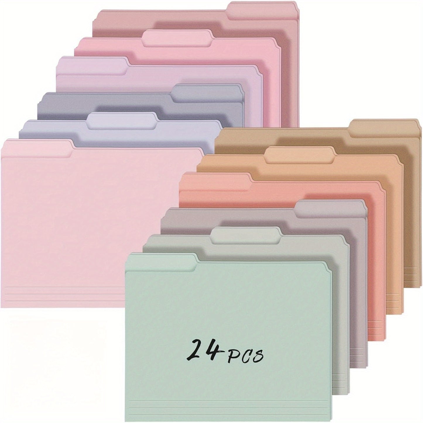 24pcs Colorful Letter-Size Folders w/ 1/3 Cut Labels - 9.49 x 11.61in