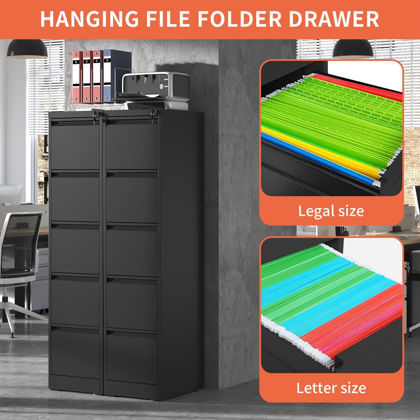 Five Drawer Metal File Cabinet w/ Lock