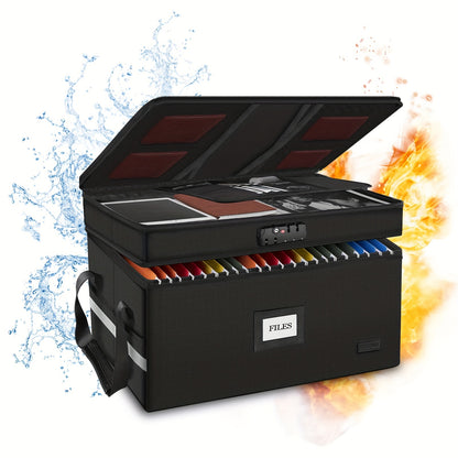 Large Fireproof File Box w/ Lock, 2 Layer File Organizer, & Portable Office Collapsible File Box