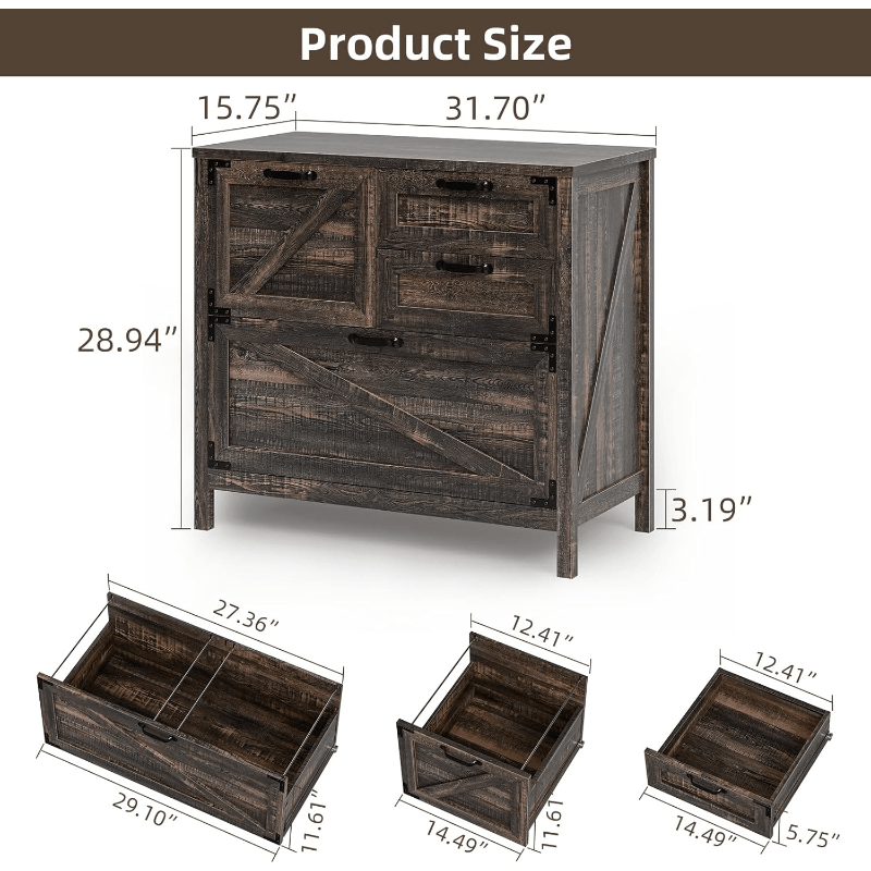 Archivador de madera de 4 cajones con soporte para impresora y almacenamiento con cerradura