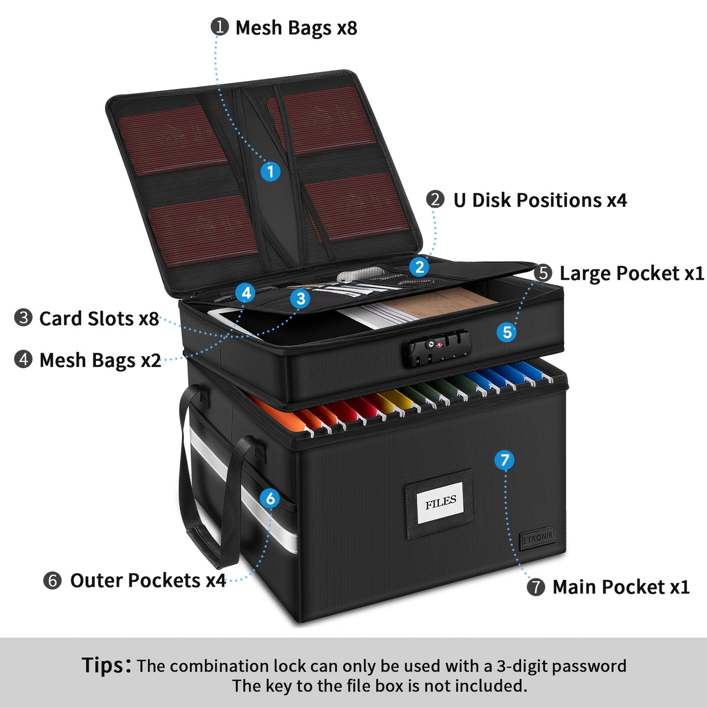 Large Fireproof File Box w/ Lock, 2 Layer File Organizer, & Portable Office Collapsible File Box