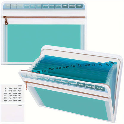13-Pocket Expanding File Folder w/ Front Pencil Pouch, Secure Zipper, and Colorful Labels - 3 Colors