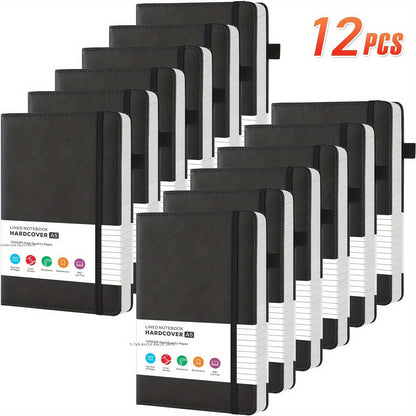 Lined College-Ruled Notebooks - A5 Size PU Leather Hardcover -- 6pks & 12pks Options