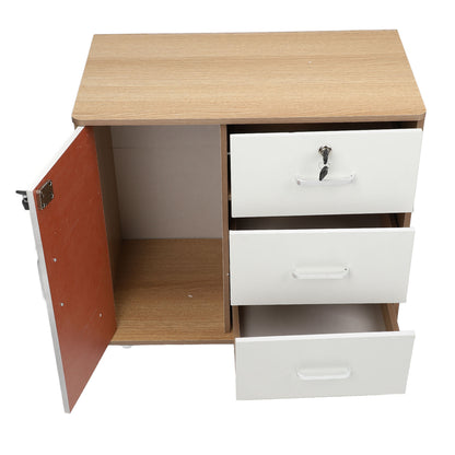 Meuble de rangement blanc/bois - Table antivol avec serrure et roulettes amovibles