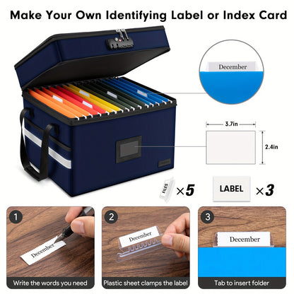 Large Fireproof File Box w/ Lock, 2 Layer File Organizer, & Portable Office Collapsible File Box