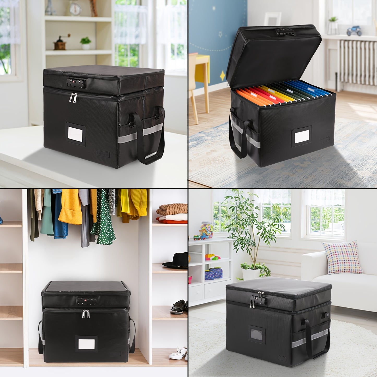 Large Fireproof File Box w/ Lock, 2 Layer File Organizer, & Portable Office Collapsible File Box