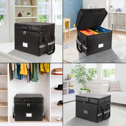 Large Fireproof File Box w/ Lock, 2 Layer File Organizer, & Portable Office Collapsible File Box