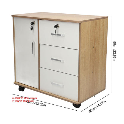 Meuble de rangement blanc/bois - Table antivol avec serrure et roulettes amovibles