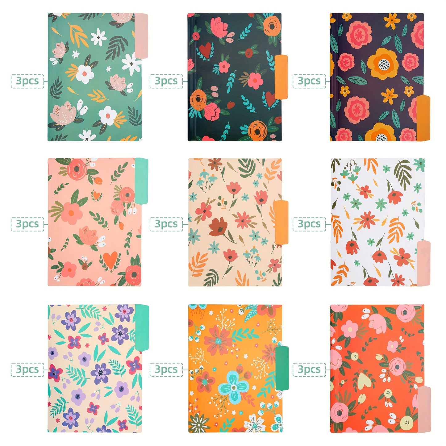 27pk 1/3-Cut Tab Letter-Size Decorative File Folders w/ Erasable Category Labels