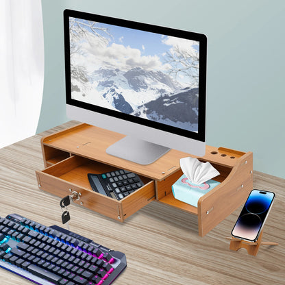 Wooden Desk Organizer w/ Drawers & Monitor Riser