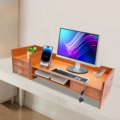 Wooden Desk Organizer w/ Drawers & Monitor Riser