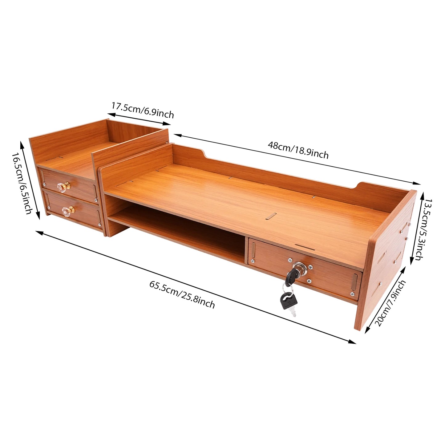 Wooden Desk Organizer w/ Drawers & Monitor Riser