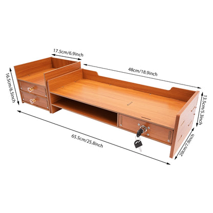 Wooden Desk Organizer w/ Drawers & Monitor Riser