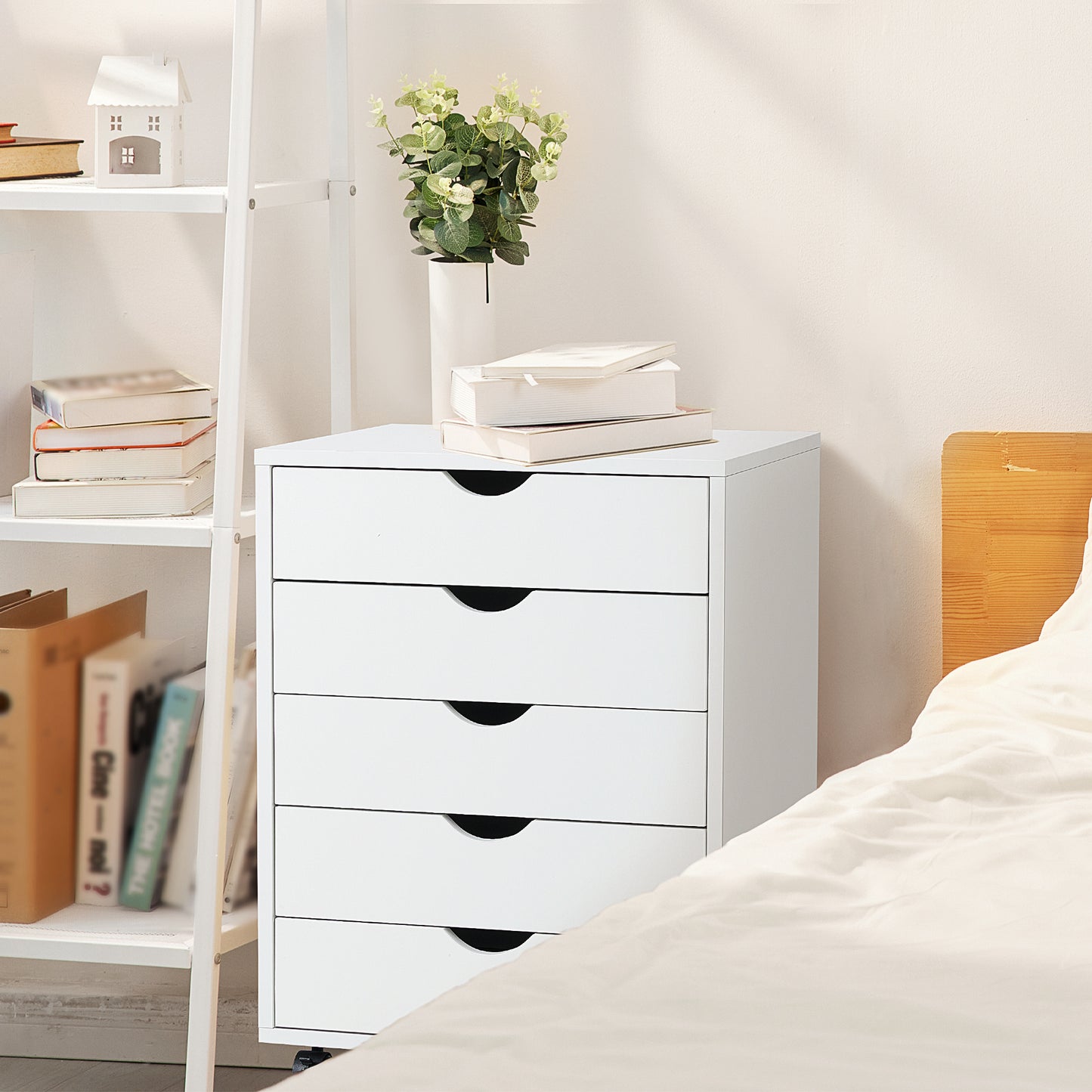 White Mobile Table Storage Cabinet w/ 3/5/7-Layer Drawers and Rolling Wheels