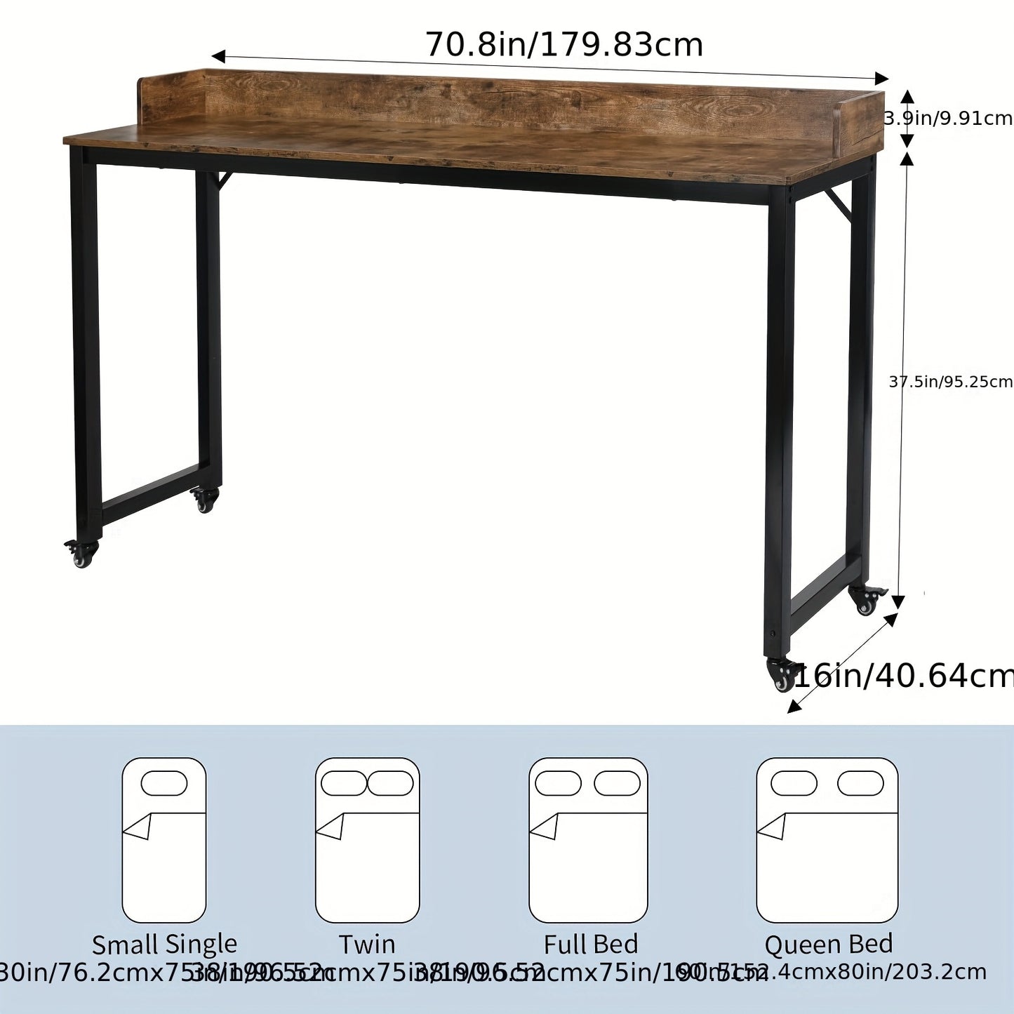 Heavy Duty Metal Overbed Table w/ 360° Wheels - Fits Over Queen Bed & Smaller