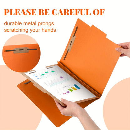 12pcs Classification Folders w/ 1 Divider, Fasteners, and 3.5in Expansion - Orange