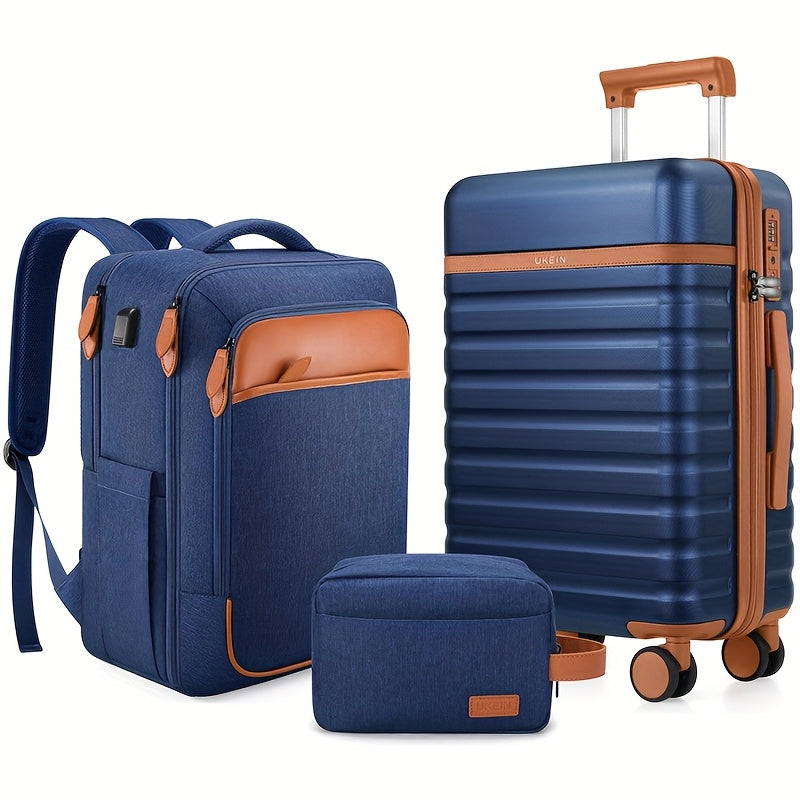 3pcs Luggage Set w/ 20in Luggage, Backpack, and Small Cosmetic Bag -- 4 Colors