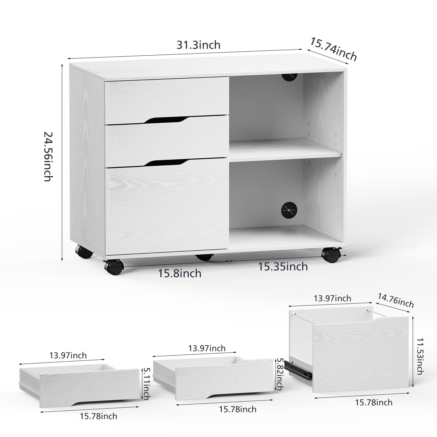 White Mobile Table Storage Cabinet w/ 3/5/7-Layer Drawers and Rolling Wheels