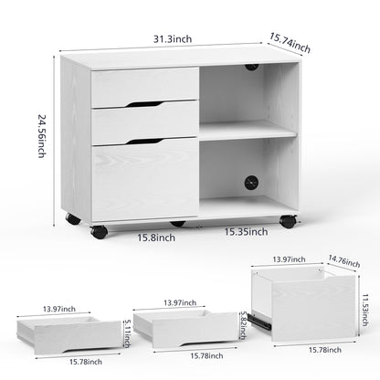 White Mobile Table Storage Cabinet w/ 3/5/7-Layer Drawers and Rolling Wheels