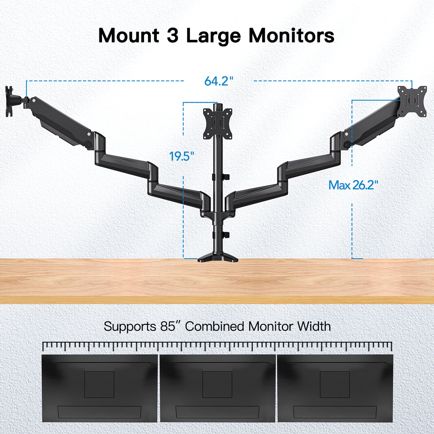 Triple Monitor Desk Mount - Holds 17in to 32in Screens