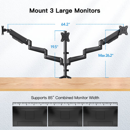 Triple Monitor Desk Mount - Holds 17in to 32in Screens