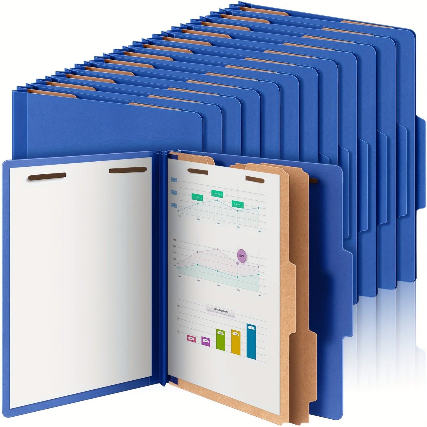 36pcs Classification Folders w/  2 Dividers, Fasteners, and 3.5in Expansion - Dark Blue
